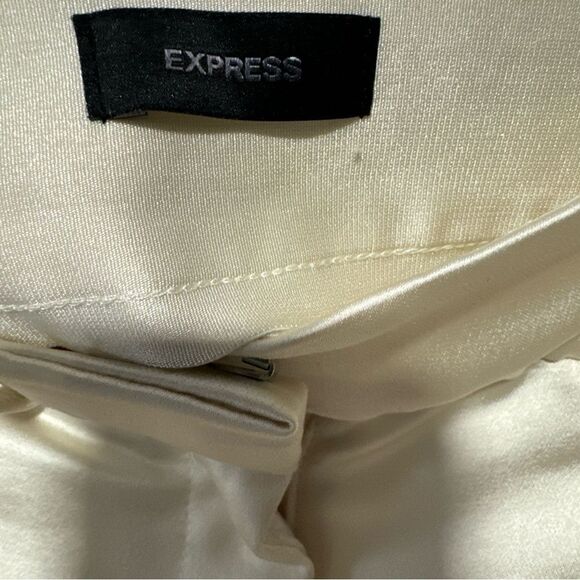 Express White Cream Super High Waisted Satin Cargo Ankle Pants - Picture 10 of 11